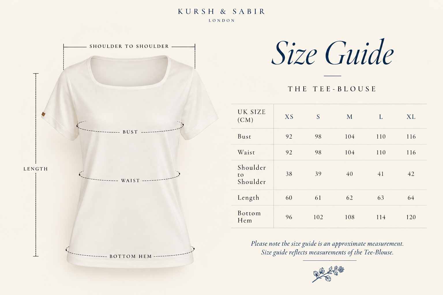 Kursh & Sabir Undyed Tee-Blouse® Size Guide